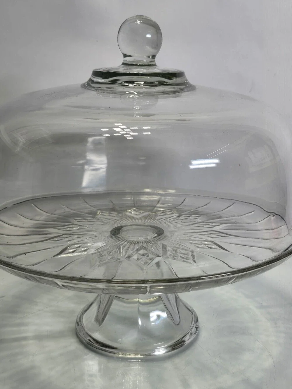 Vintage Glass 12” Pedestal Cake Dessert Stand w/ Heavy Dome Cover Anchor Hocking